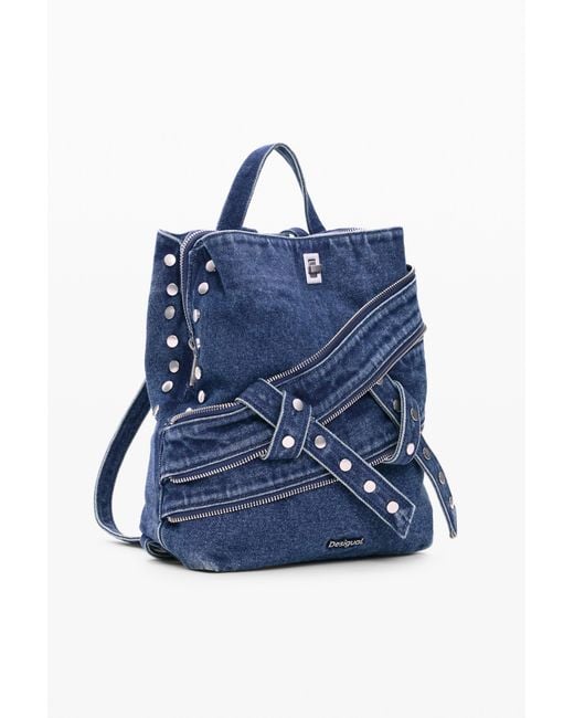 Desigual Blue Mini Denim Backpack, Cotton