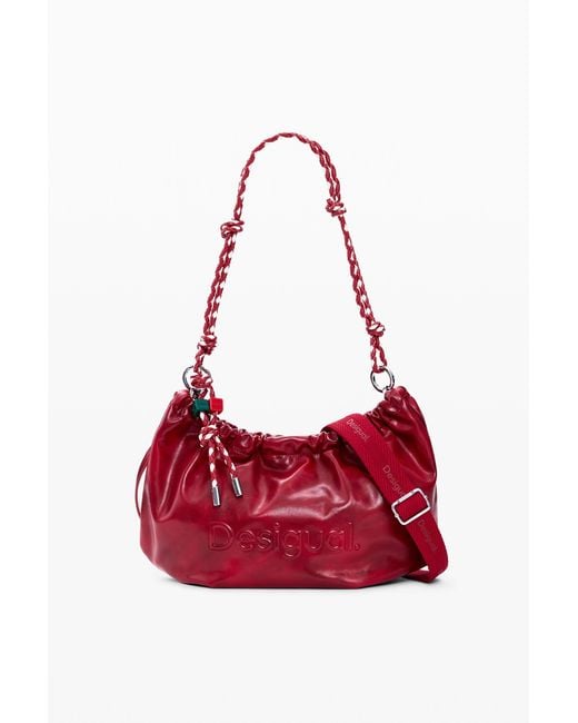 Desigual Red Medium Oval Logo Bag, Polyurethane