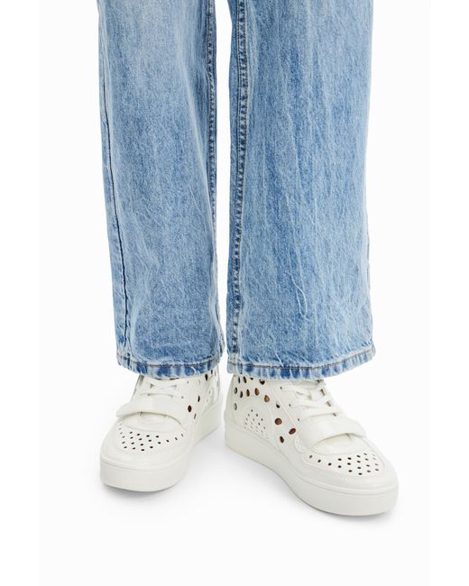 Desigual White High-Top Hole Sneakers, Polyurethane