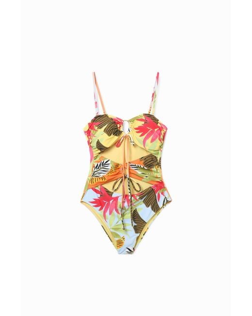 Desigual White Tropical Tie Trikini