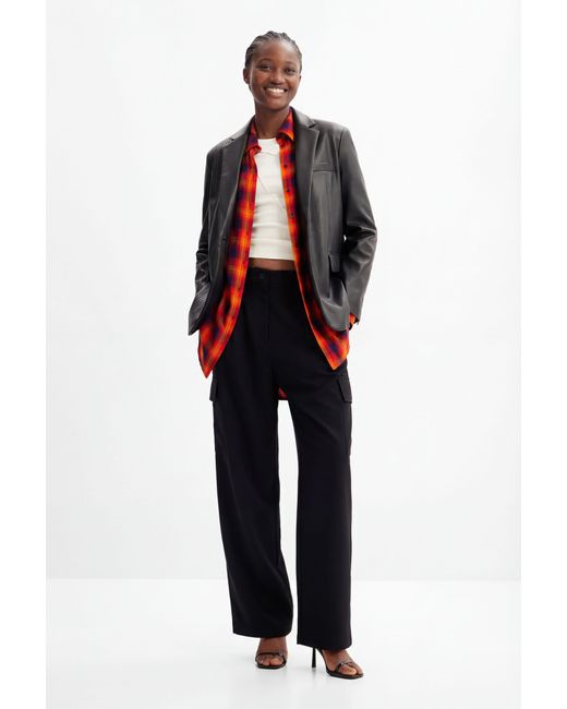 Desigual Black Leather-Effect Blazer, Polyurethane