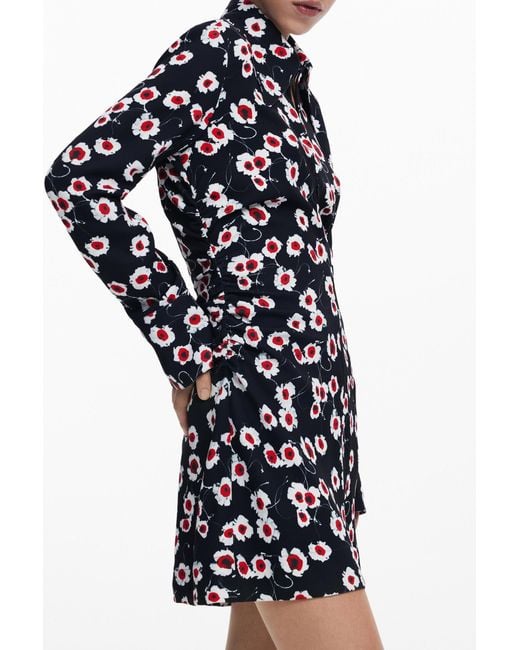 Desigual Black Short Floral Shirt Dress, Polyester