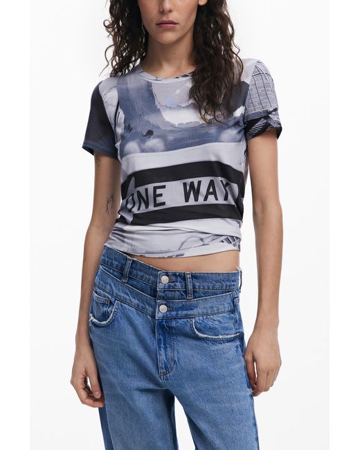 Desigual Blue Signal Print T-Shirt, Viscose