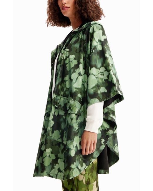 Desigual Green Hooded Camo Raincoat, Polyester