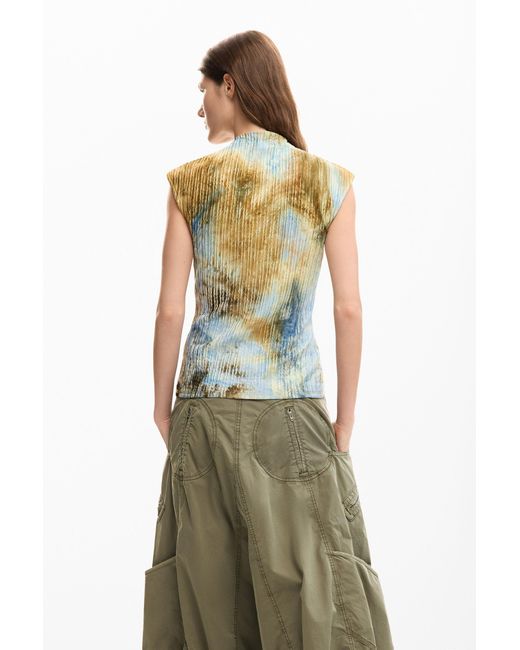 Desigual Green Textured T-Shirt, Polyester