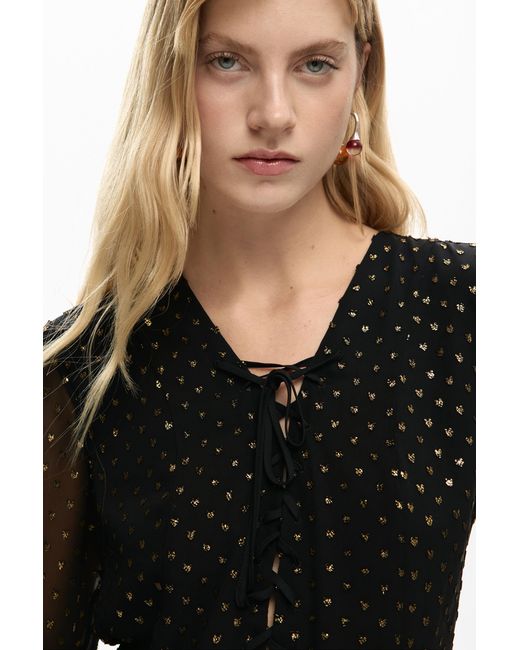 Desigual Black Short Plumeti Dress, Polyester