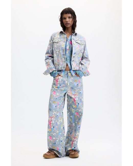 Desigual Blue Printed Denim Jacket, Cotton