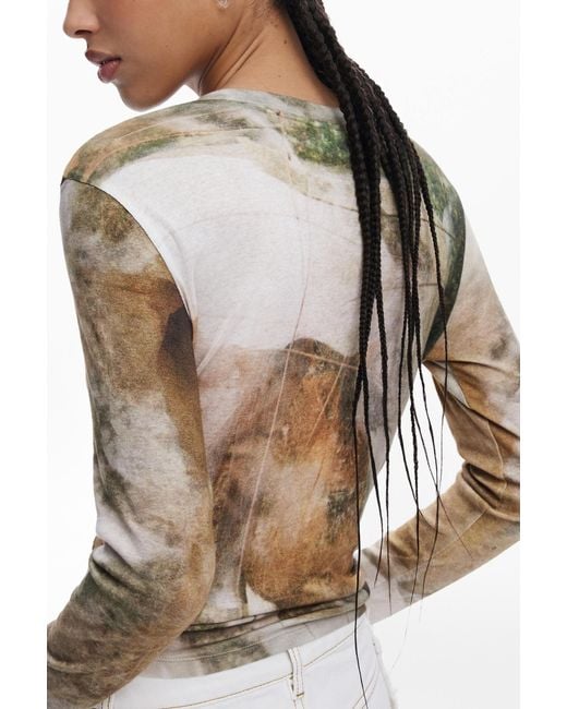 Desigual White High-Neck Horse T-Shirt, Cotton