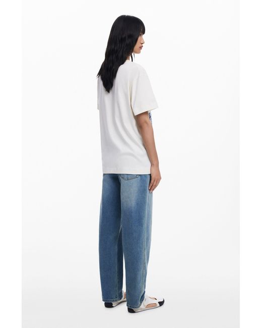 Desigual White Portrait T-Shirt, Cotton