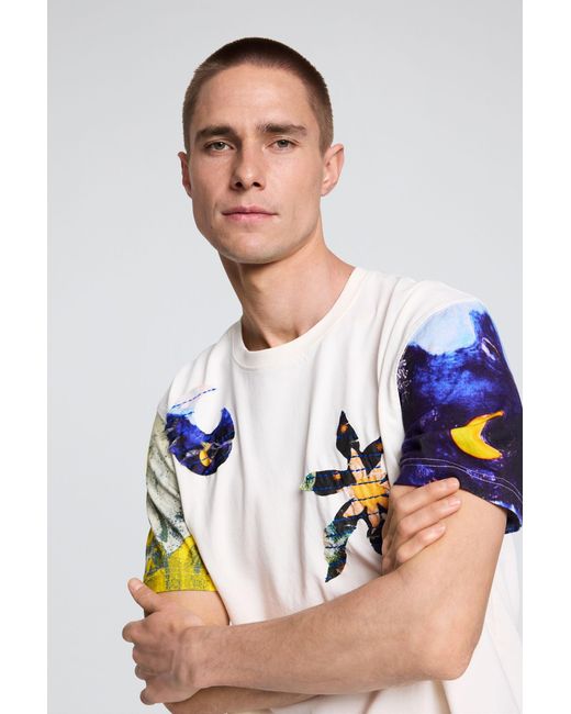 Desigual White Cosmos Print T-Shirt, Cotton for men