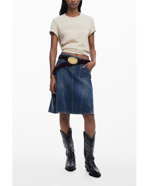 Desigual Blue Studded Logo T-Shirt, Cotton