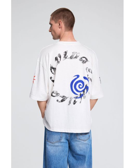 Desigual White Printed T-Shirt With Robots, Cotton for men