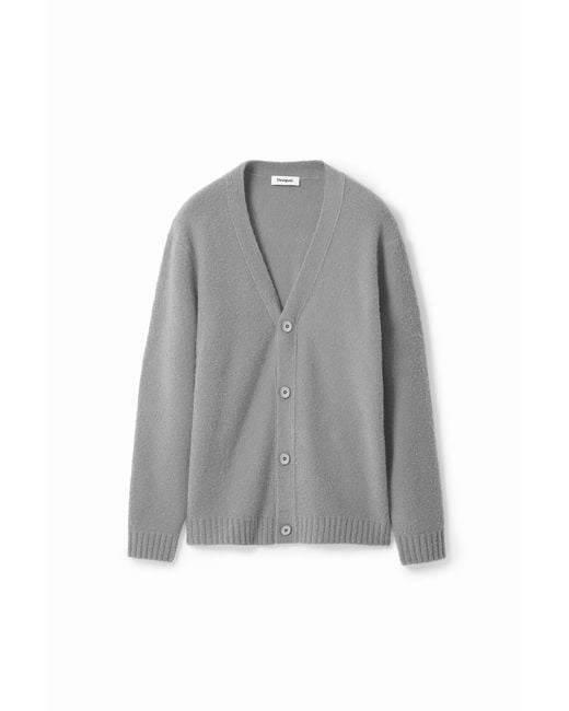 Desigual Gray Plain Textured Cardigan for men