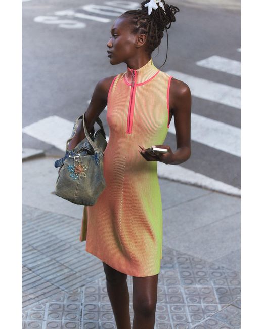 Desigual Yellow Iridescent Knit Zip Dress