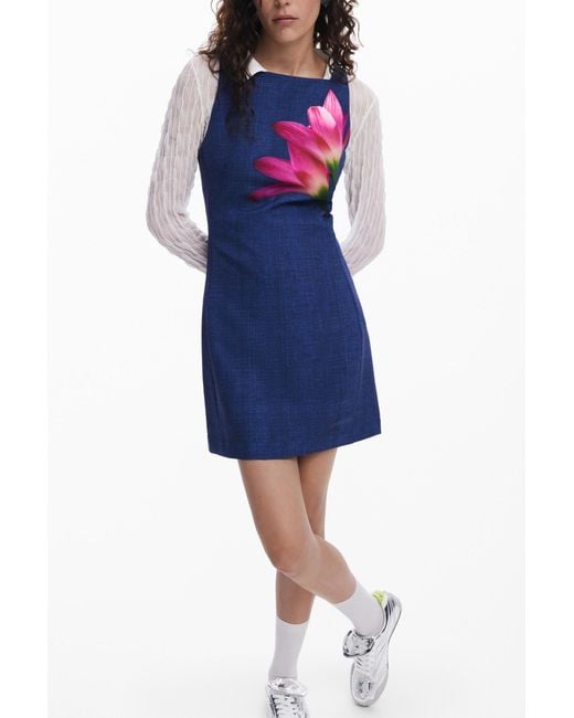 Desigual Blue Denim-Effect Mini Dress, Polyester