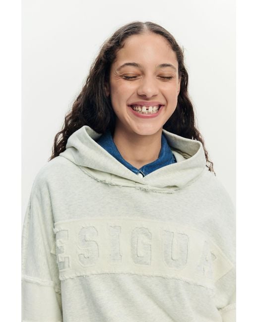Desigual White Oversize Sweatshirt With Hood, Cotton