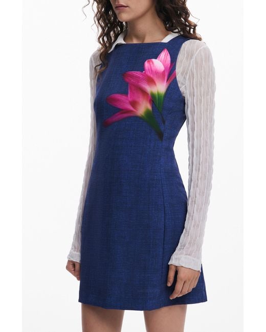 Desigual Blue Denim-Effect Mini Dress, Polyester