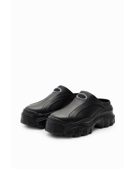 Desigual Black Chunky Leather Clogs, Cow Leather