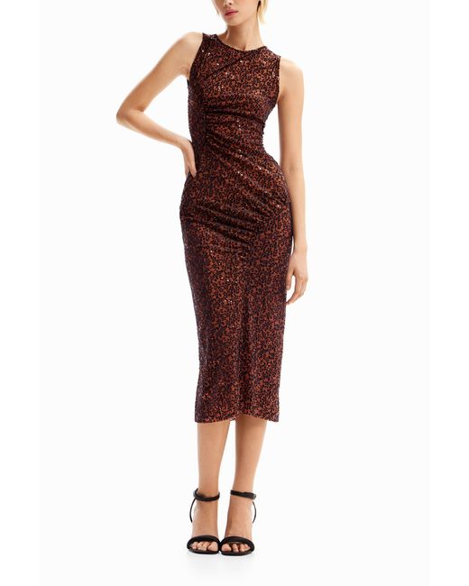 Desigual Brown Devoré Sequin Dress