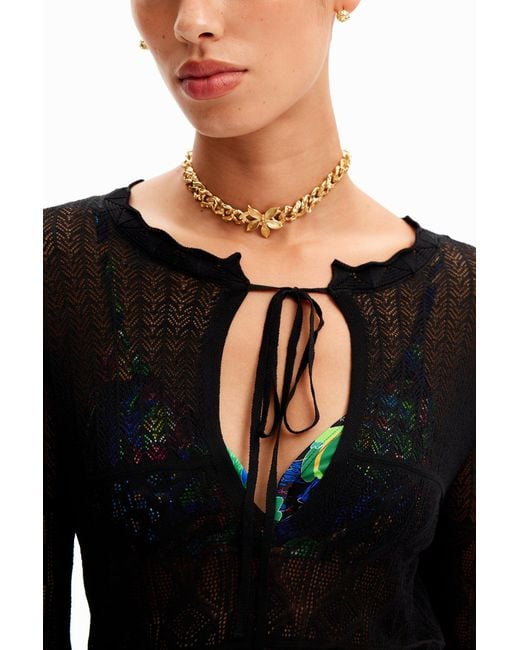 Desigual Black Short Openwork Tunic Dress