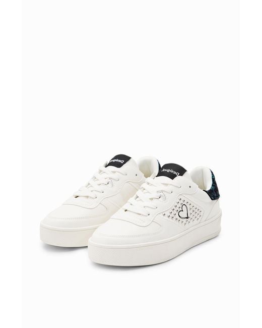 Desigual White Heart Platform Sneakers, Polyurethane