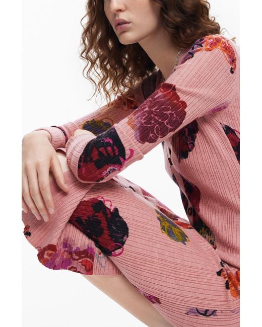 Desigual Red Midi Knit Dress M. Christian Lacroix