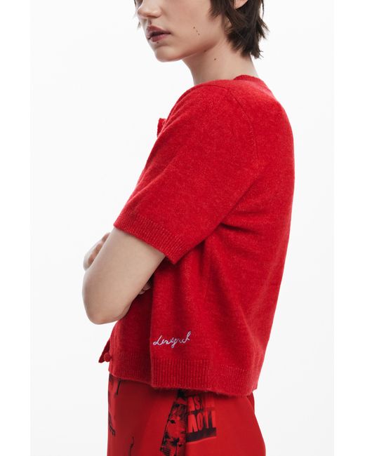 Desigual Red Short-Sleeve Button Sweater