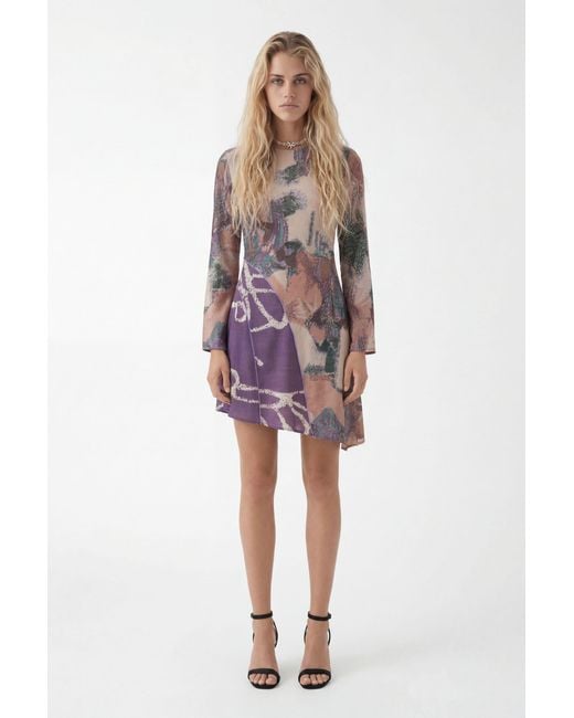Desigual Brown Asymmetric Printed Dress, Polyester