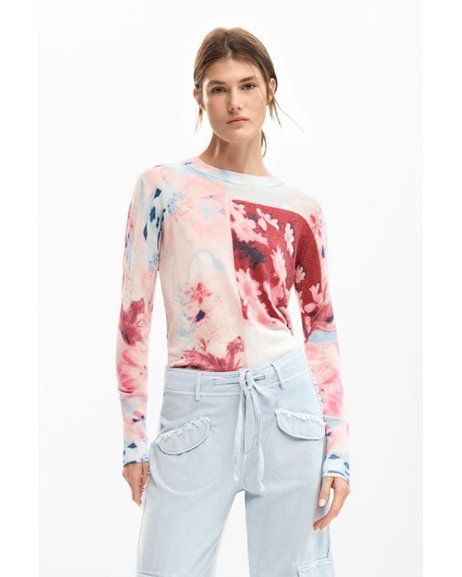 Desigual Red Fine Knit Collage Sweater
