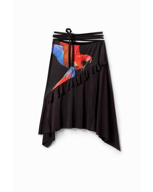 Desigual Black Tyler Mcgillivary Parrot Midi Skirt, Polyester