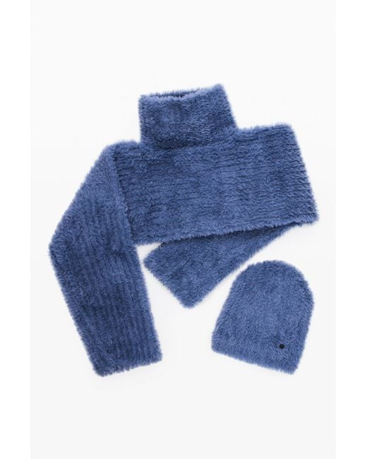 Desigual Blue Pack Cropped Sweater And Beanie, Polyester