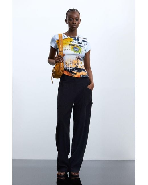 Desigual Black Printed T-Shirt 100% Cotton, Cotton