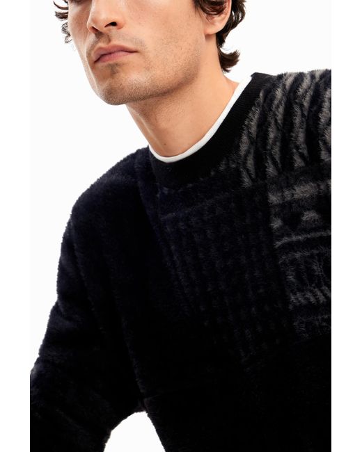 Desigual Black Geometric Patchwork Pullover for men