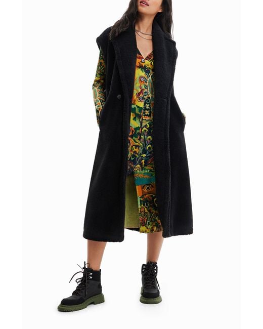 Chaleco Largo Borreguillo, Negro Desigual de color Black