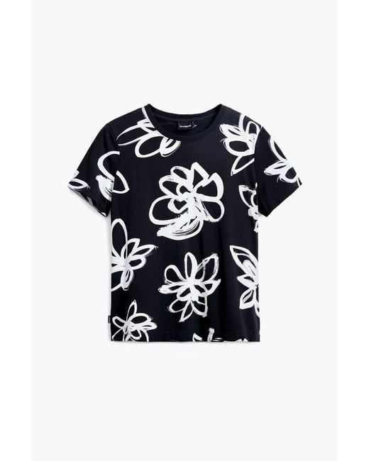 Desigual Blue Large Flower T-Shirt, Cotton