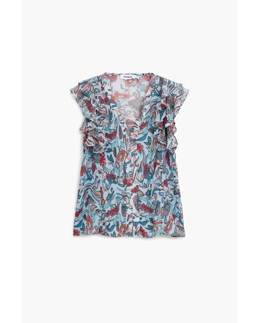 Desigual Blue Floral Print Blouse, Polyester