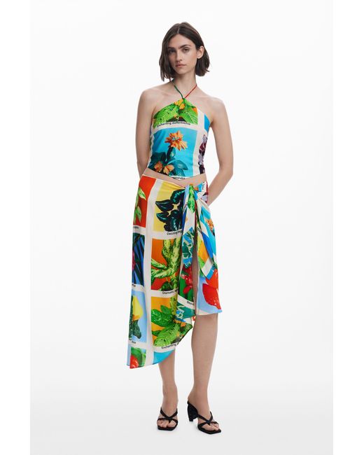 Desigual White Tyler Mcgillivary Postcard Knot Top, Viscose