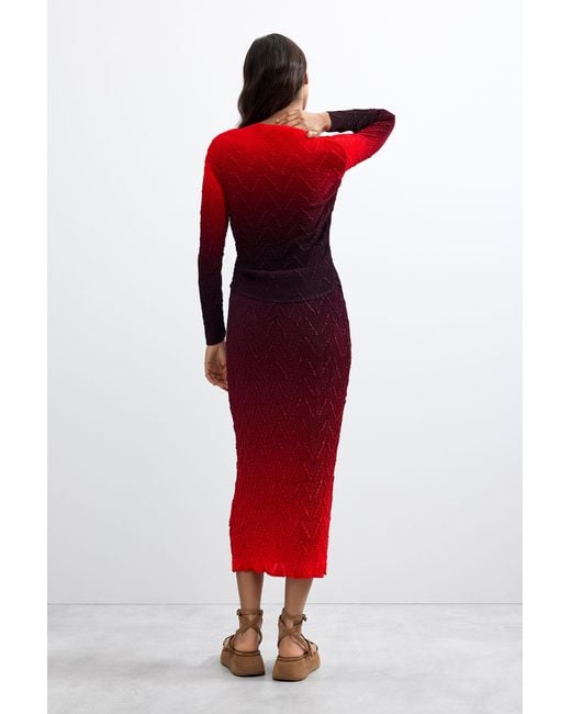 Desigual Red Gradient Midi Skirt, Polyester