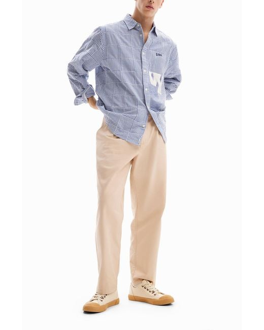 Desigual Blue Patchwork Striped Shirt, Cotton for men