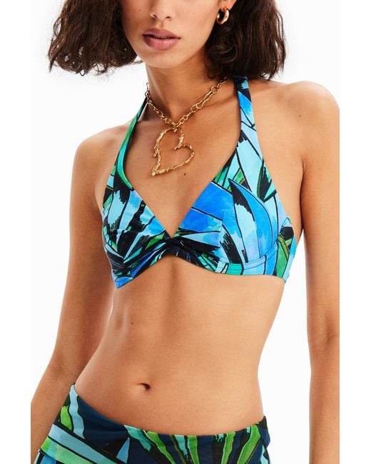 Desigual Blue Tropical Bikini Top