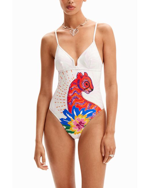 Desigual Red Strappy Cat Swimsuit