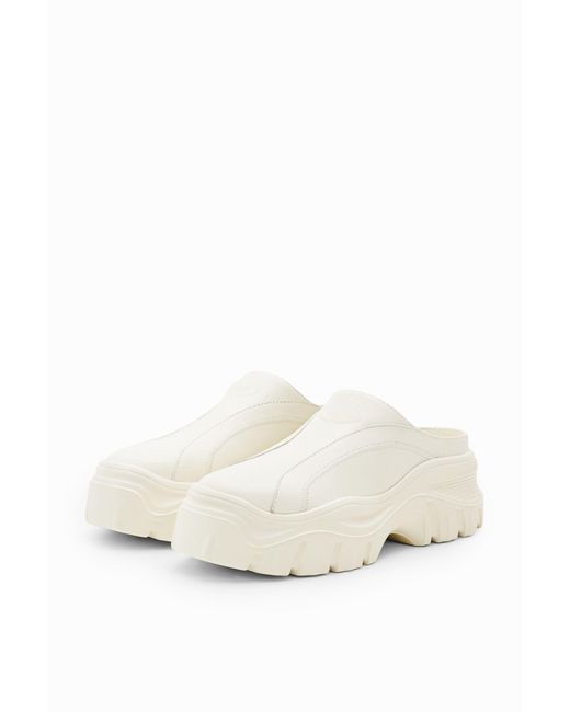 Desigual White Chunky Leather Clogs, Cow Leather