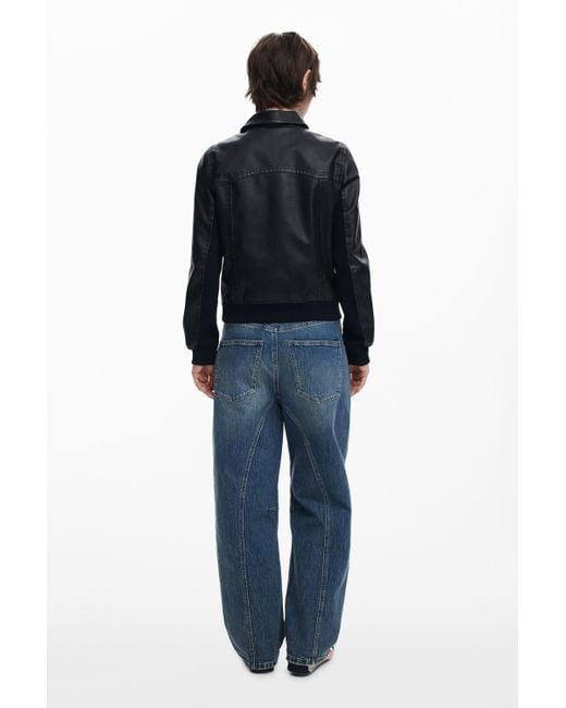Desigual Blue Faux Leather Biker Jacket