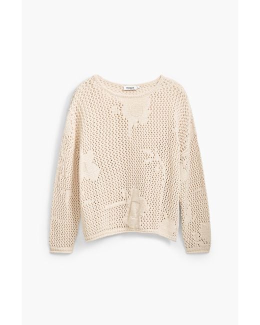 Desigual Blue Fluid Openwork Sweater, Cotton