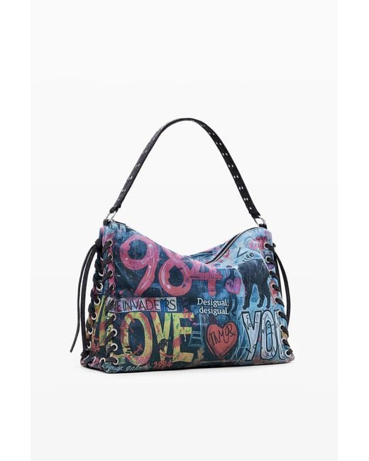 Desigual Blue Large Graffiti Bag, Cotton