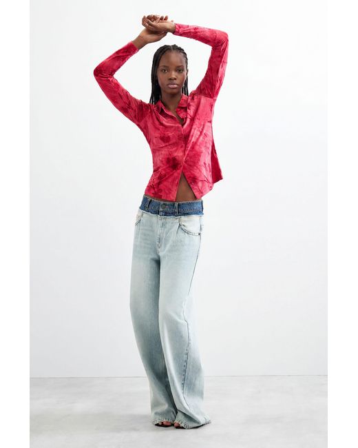 Desigual Red Flocked Shirt, Polyester