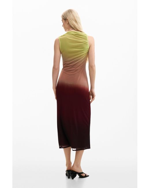Desigual Red Gradient Tulle Dress, Polyester