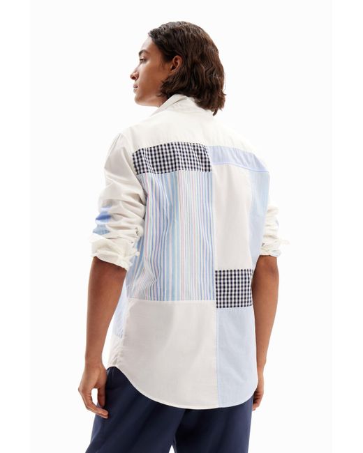 Desigual White Striped Patch Shirt. for men