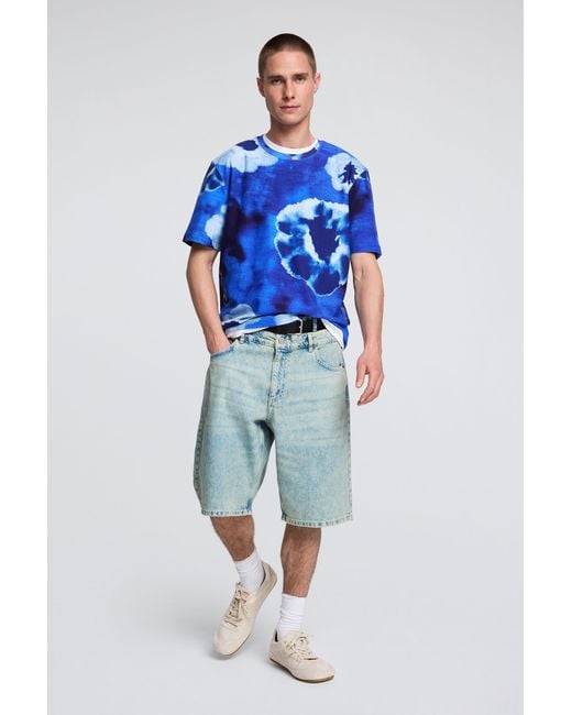Desigual Blue Tie-Dye Flower T-Shirt, Cotton for men