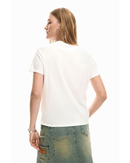 Desigual White T-Shirt Logo Face, Cotton